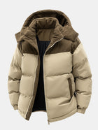 Corduroy Patchwork Hooded Puffer Jacket