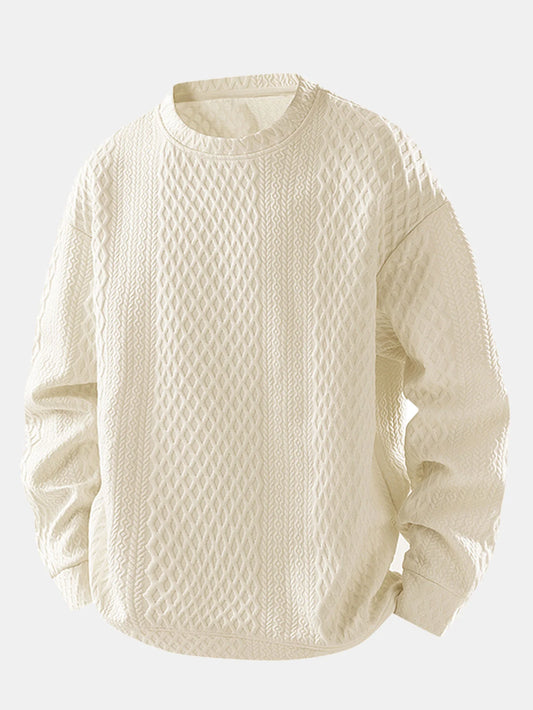 Relax Fit Geometric Jacquard Crew Neck Sweatshirt