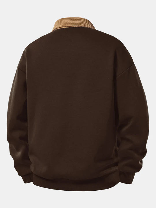Relax Fit Contrast Corduroy Polo Collar Sweatshirt
