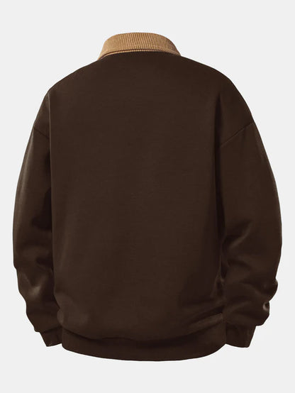 Relax Fit Contrast Corduroy Polo Collar Sweatshirt