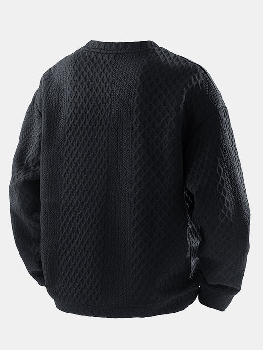 Relax Fit Geometric Jacquard Crew Neck Sweatshirt