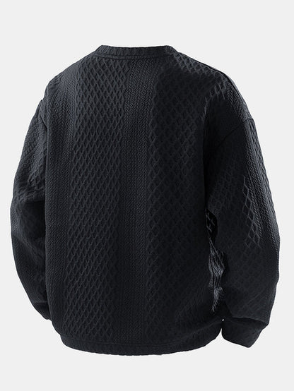 Relax Fit Geometric Jacquard Crew Neck Sweatshirt