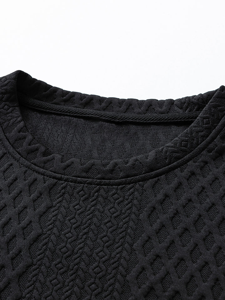 Relax Fit Geometric Jacquard Crew Neck Sweatshirt