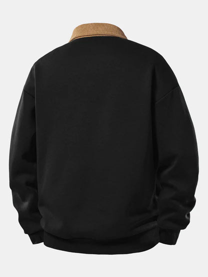 Relax Fit Contrast Corduroy Polo Collar Sweatshirt